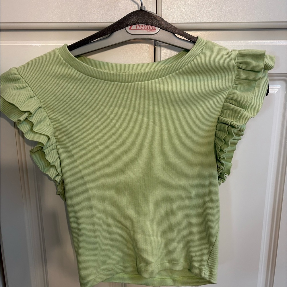 Zara Lime Green Ruffle Sleeve Women's Top